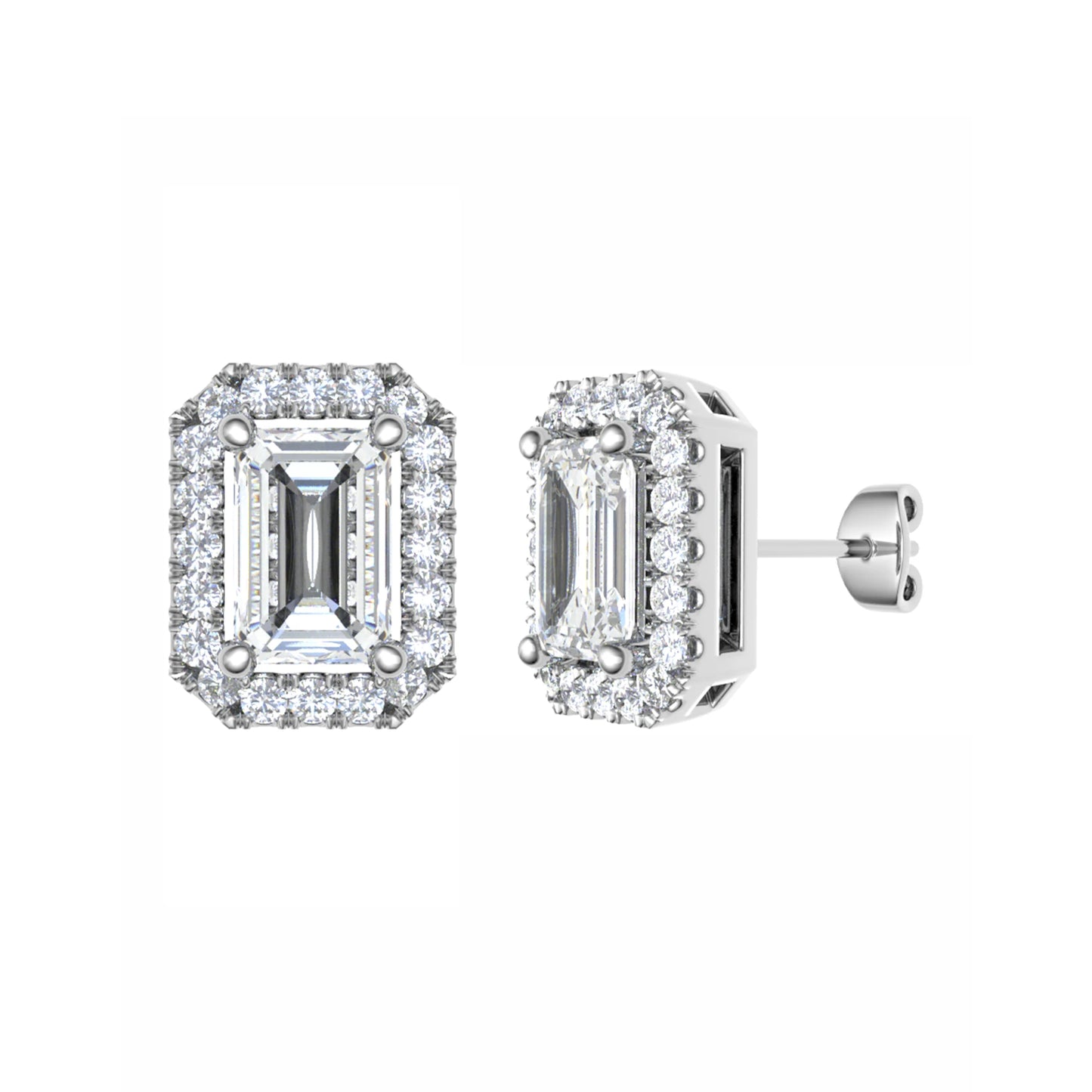 Emerald Diamond Halo Studs