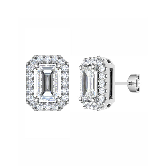 Emerald Diamond Halo Studs