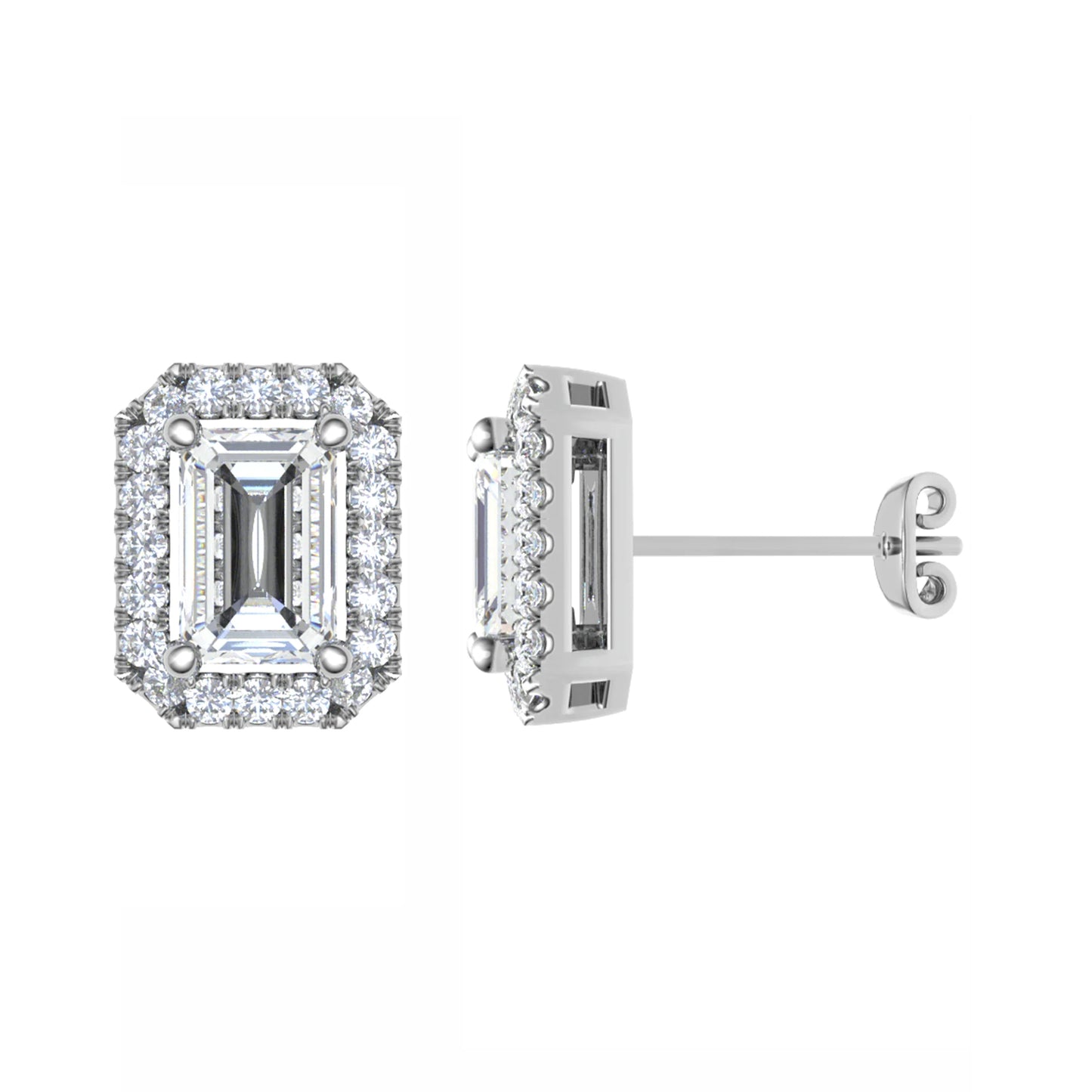 Emerald Diamond Halo Studs