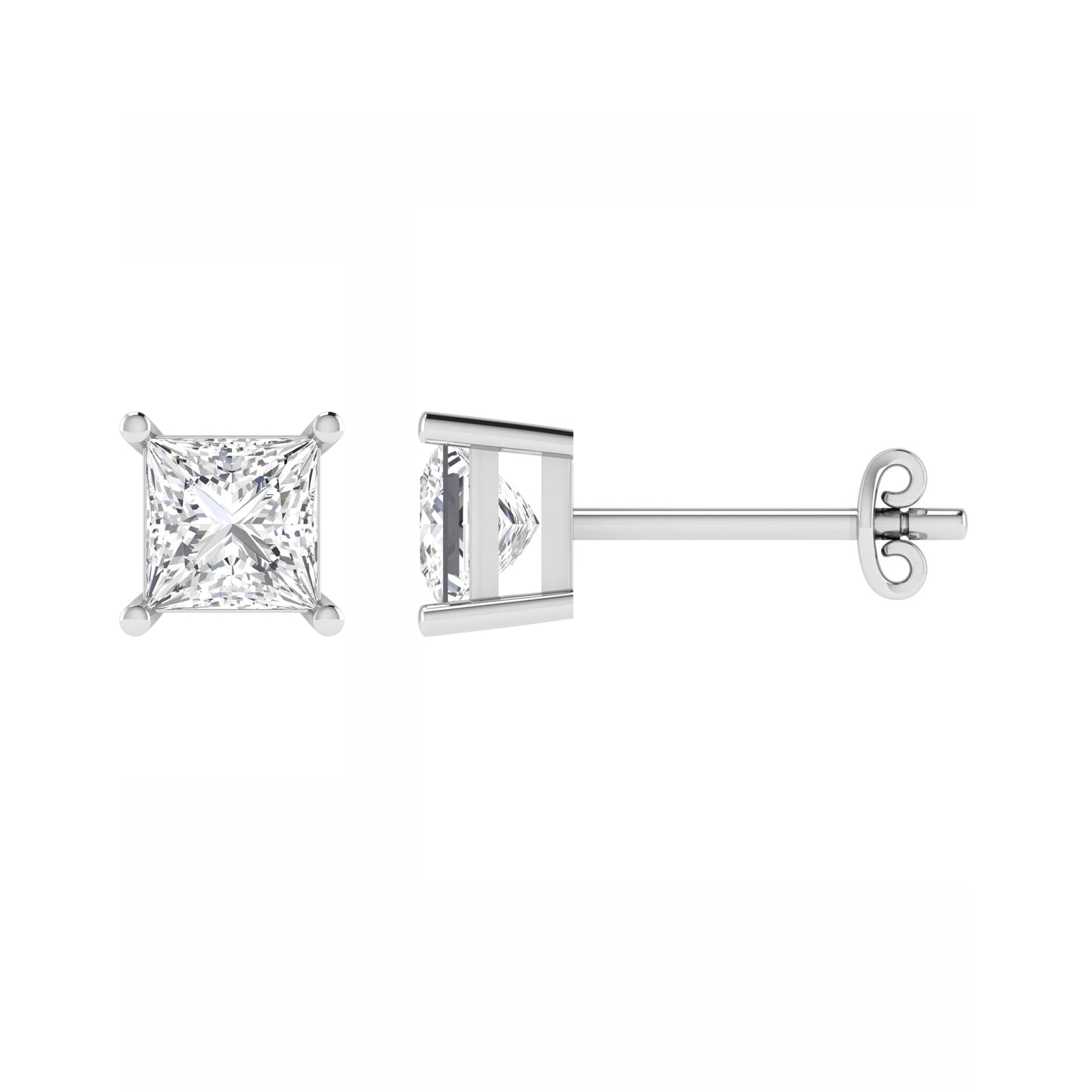 Princess Cut 4 Claw Diamond Studs