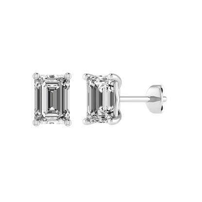Emerald Cut 4 Claw Diamond Studs