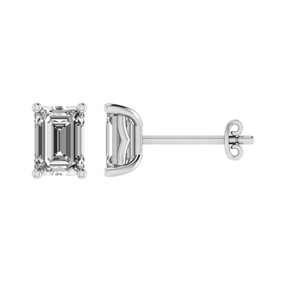 Emerald Cut 4 Claw Diamond Studs