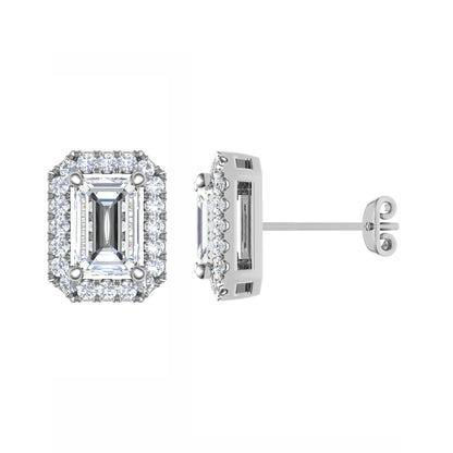 Emerald Diamond Halo Studs