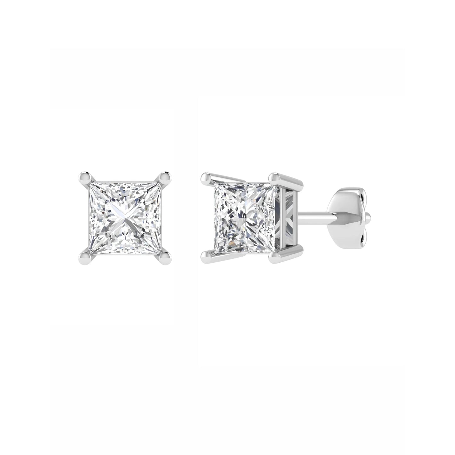 Princess Cut 4 Claw Diamond Studs